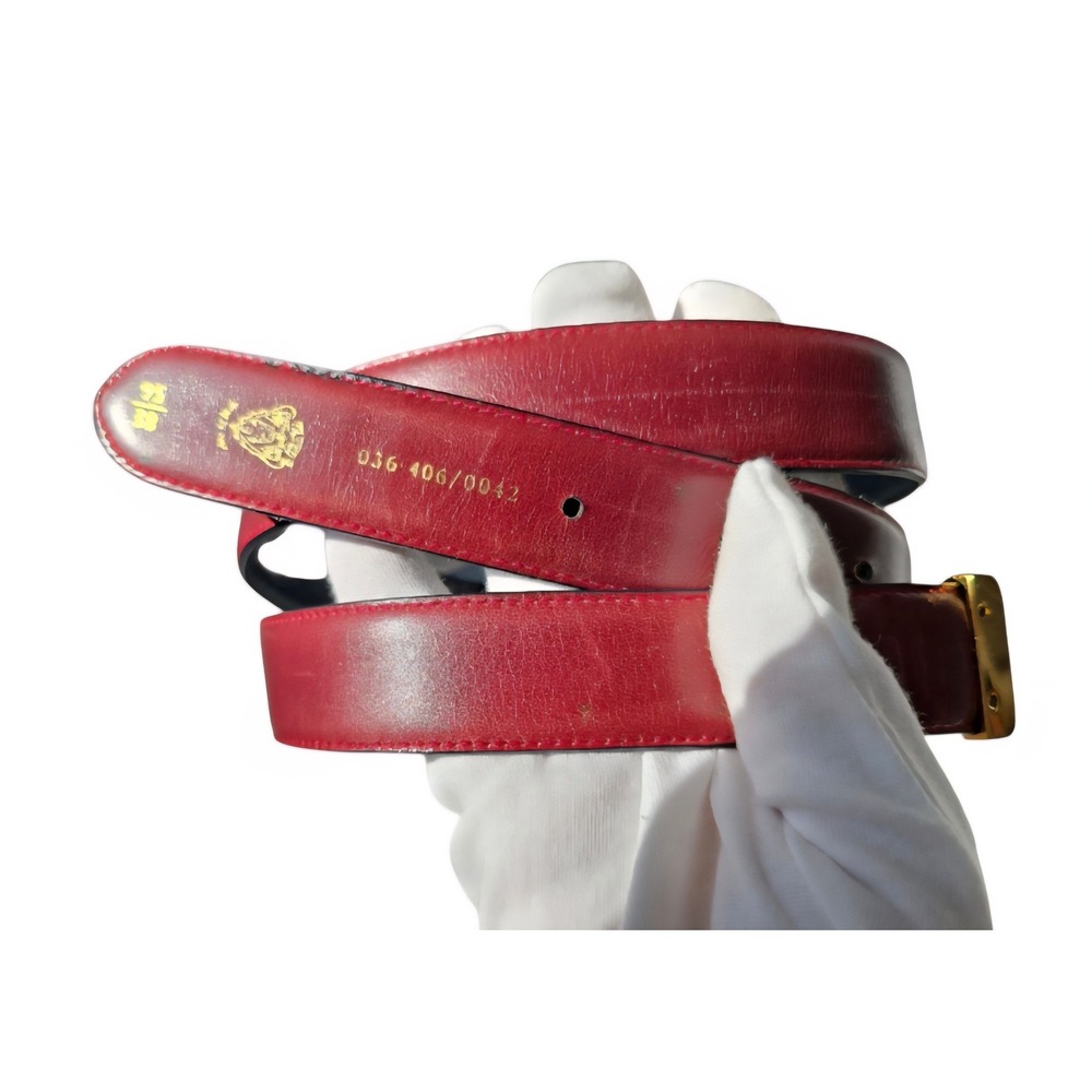 Vintage Gucci Burgundy & Navy Leather Belt 036-406-0042 w/ Naval Buckle GUC